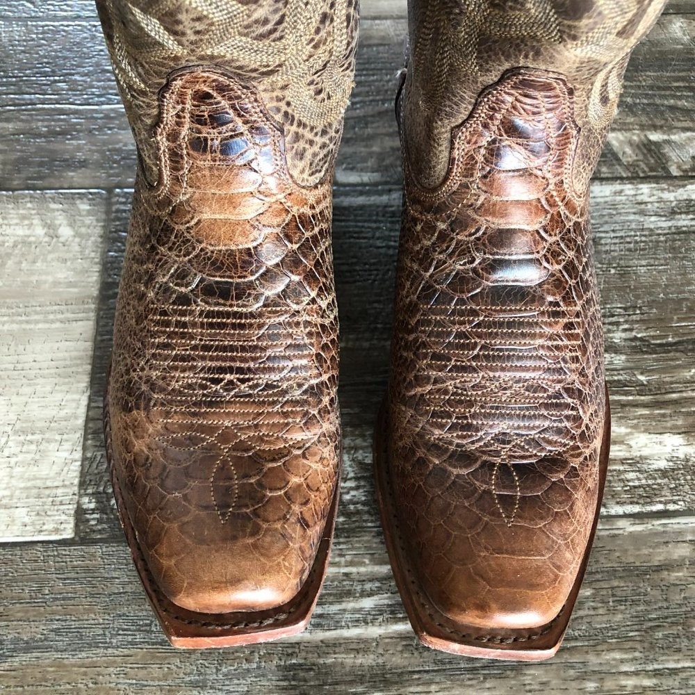 SOLD ❌Nocona Square Toe Cowgirl Boots Rattlesnake Embossed Tan Leather Size 7.5B - Picture 8 of 12